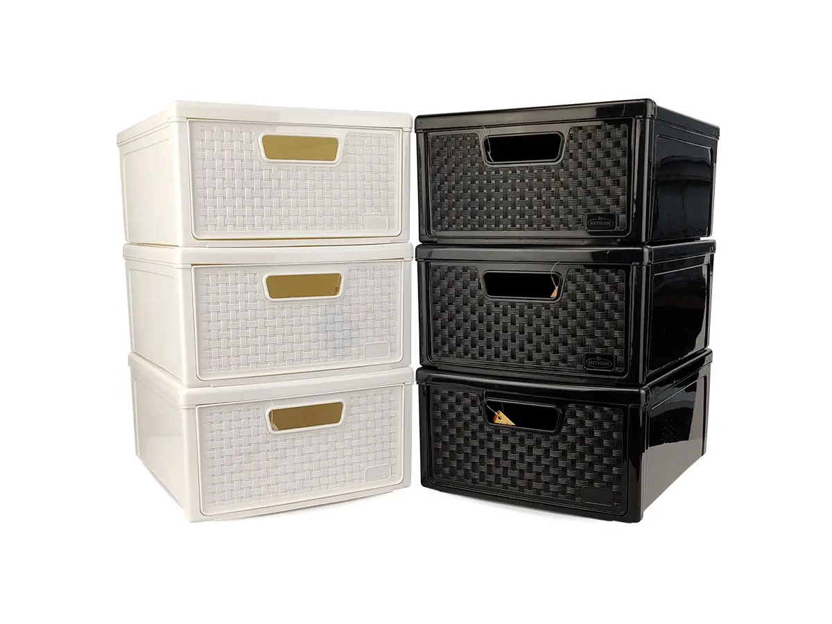 Kit 3 Gaveteiro Modular Empalhável Organizador Multiuso Rattan Plástico Resistente 1 Unidade