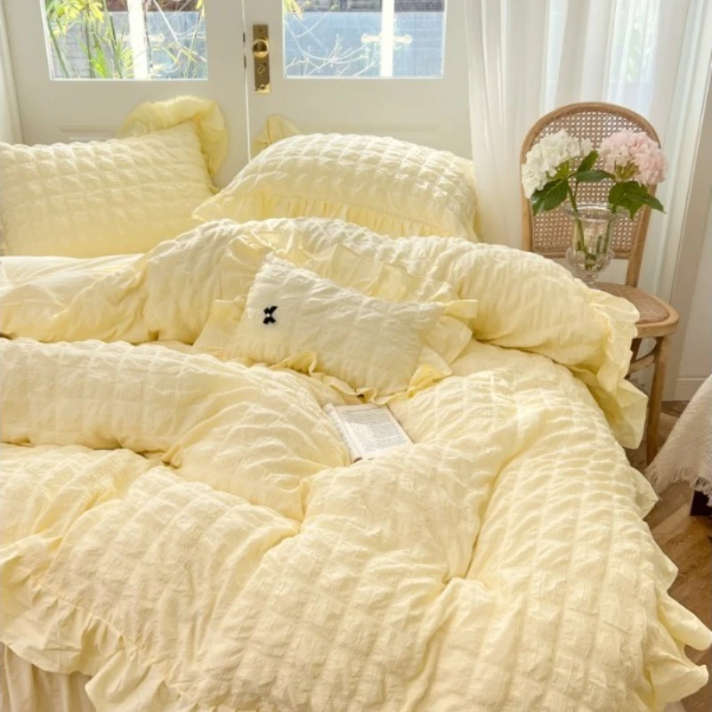 Princess Style Bedroom Pure Cotton Four Piece Bed Skirt Duvet Cover High-end Bedding