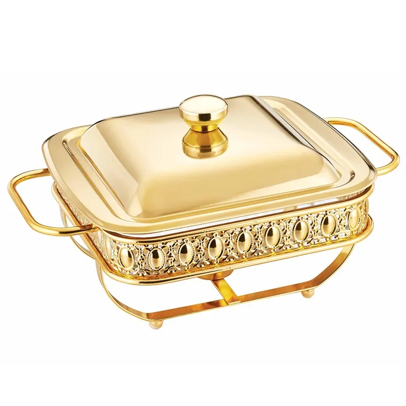 Glass buffet stove square 1.8L golden food heating container glass chafing dish