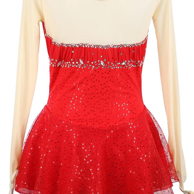 ZAGITOVA-Robe de Patinage Artistique Rouge pour Femme et Fille, Justaucorps de Performance de Ballet, AqCompetition