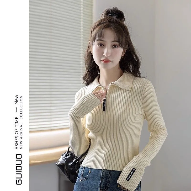 2024 Knitted Women Zipper High Neck Sweater Pullovers Turtleneck Autumn Winter Basic Women Sweaters Slim Fit Black Pull Femme