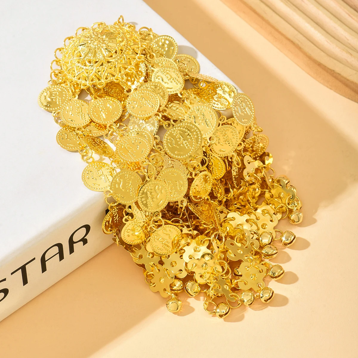 Middle Eastern Retro Ethnic Gold Multi-Layer Sequin Bell Tassel Head Chain,Lightweight Unique Headpiece For Stage&Dance Parties image 2