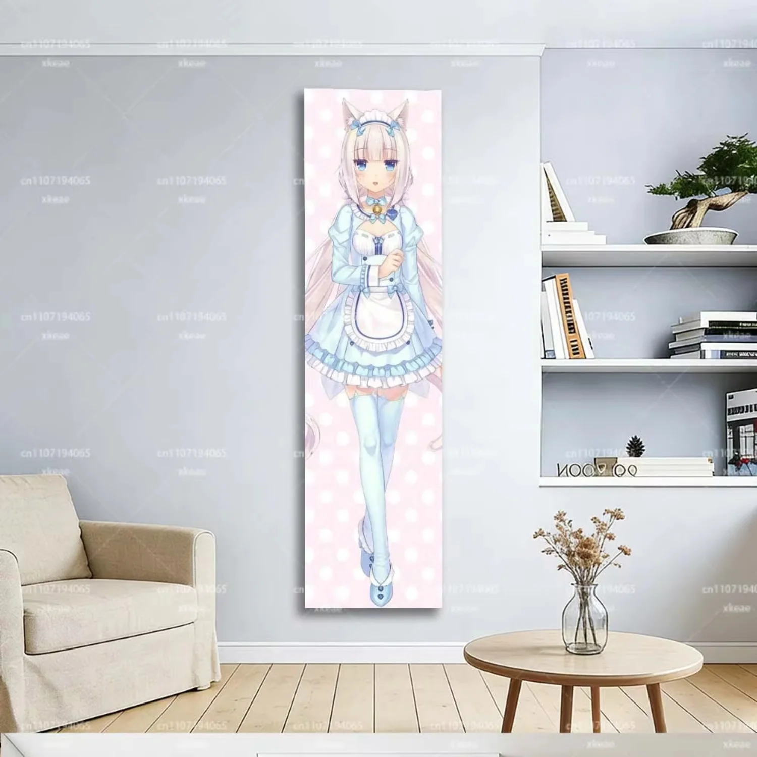 Nekopara Vanilla Anime Long Wall Tapestry, Cute Nekomimi Maid Poster, Kawaii Room Decor for Bedroom Dorm & Anime Fans