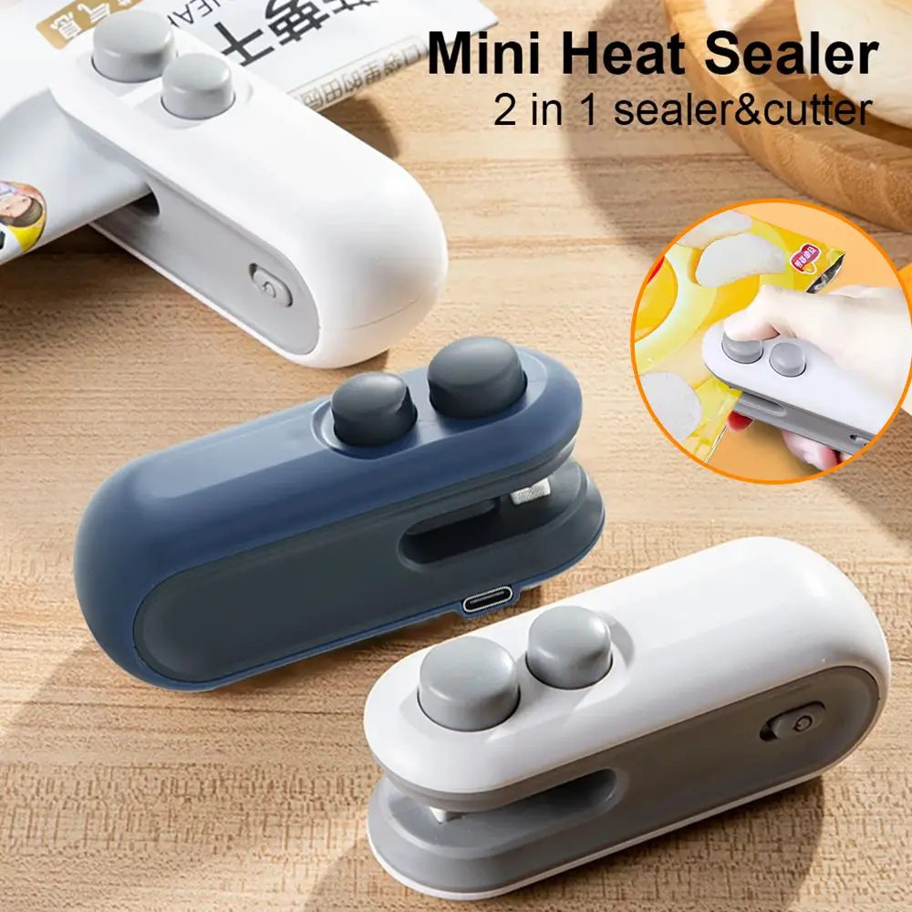 Mini sellador de bolsas de calor, sellador de bolsas 2 en 1 recargable con cortador, sellador de bolsas de plástico, Clip, máquina de sellado térmico de paquetes de alimentos
