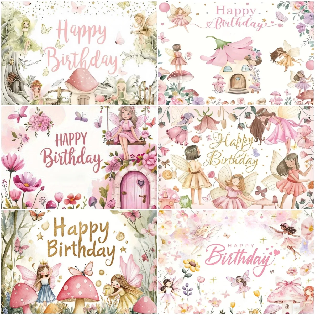 

Fairy Tale Elf Birthday Party Background Decoration Flowers Butterfly Mushroom Backdrop Supplies Baby Shower Girl Photozone Gift