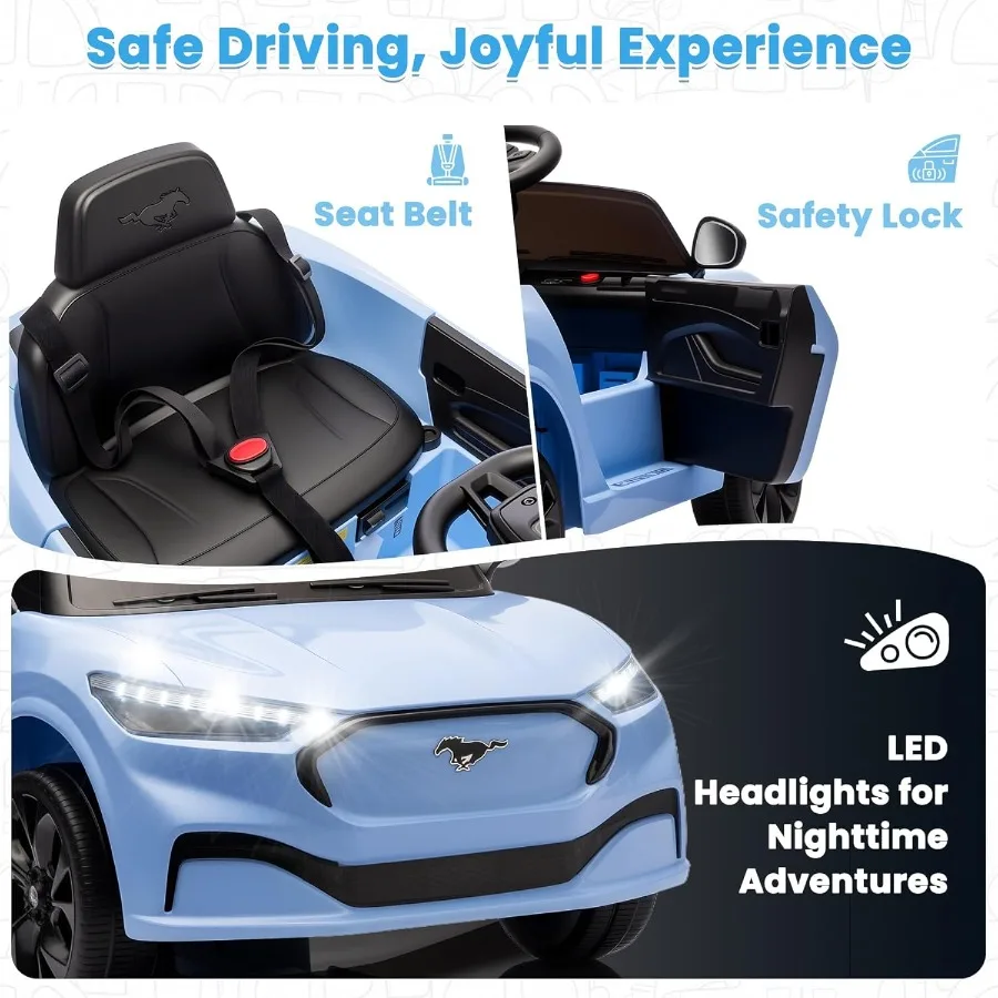Electric Ride On Car for Kids, 12V Electric Toddler Car with Remote Control, Ride on Toys for Kids with LED Lights, Music Player