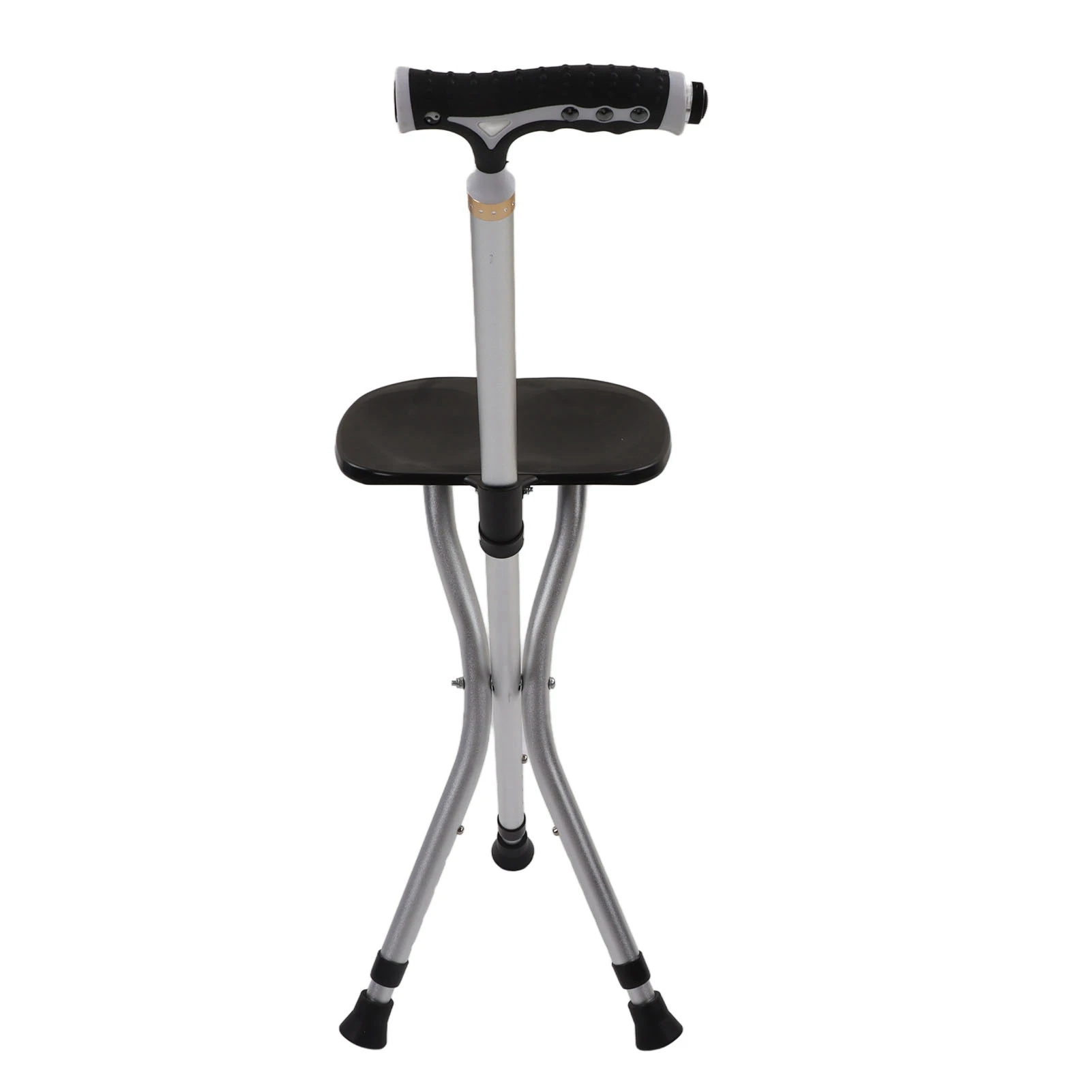 Cane Stool Foldable Prevent Slip Adjustable Height Aluminum Alloy Crutch Chair with Flashlight for Elderly Seniors Walking Stick