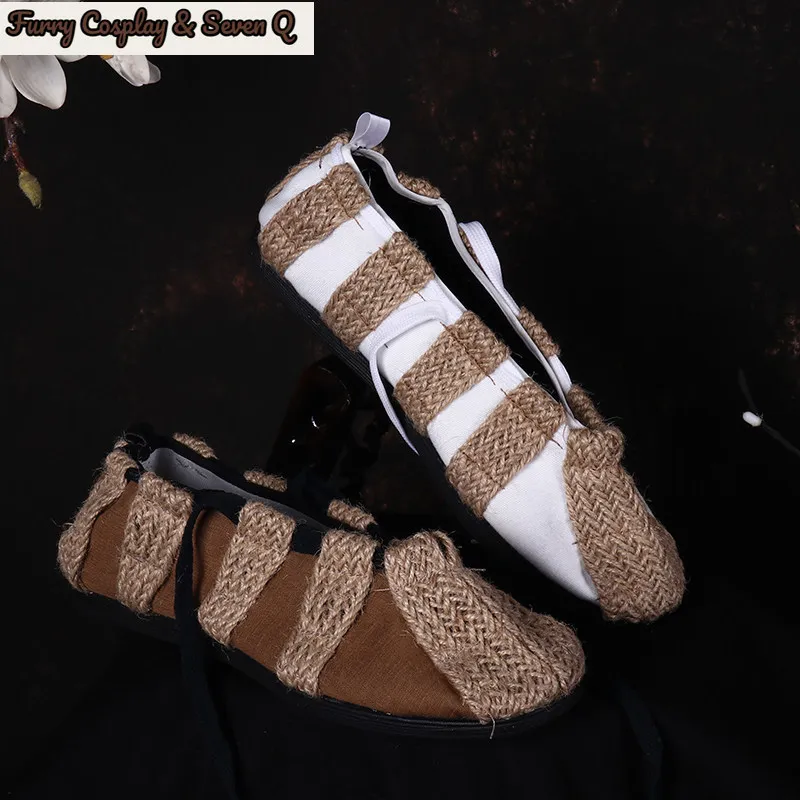 Vintage Straw Shoes for Drama Performance Red Army Style Boatman Costume Shoes Movie Props 5