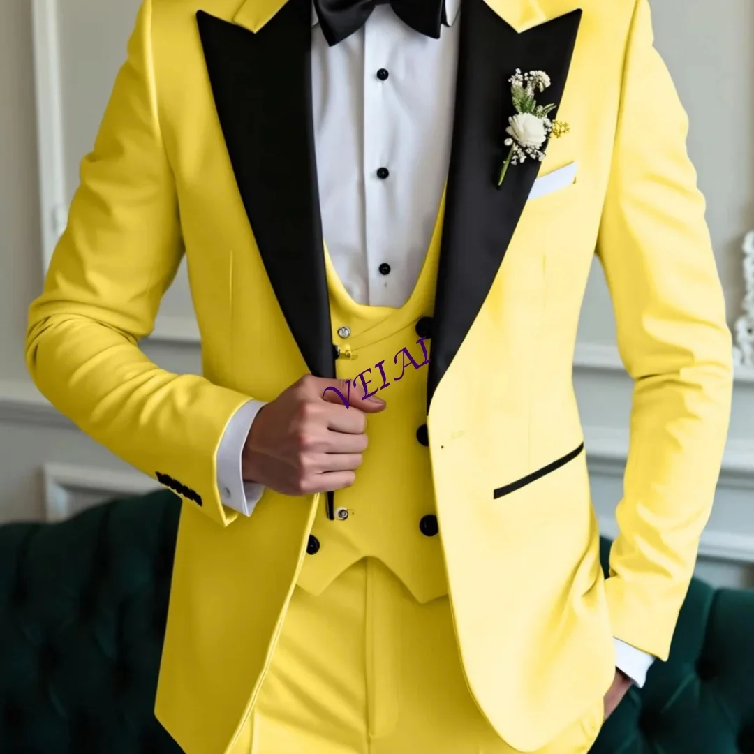 

CustomizedMen's Wedding Terno Slim Fit Solid Lapel Repeated Smoking 3-Piece Casual Blazer with Pants And Tie for Men