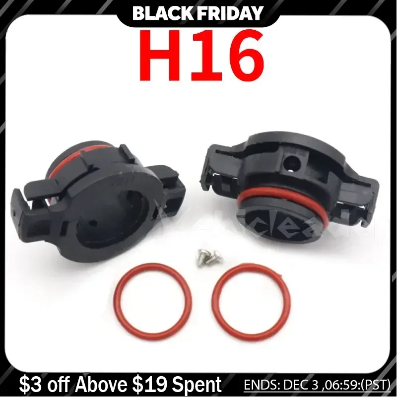 2pcs H16 Car LED Headlight Bulb Adapter Holder Base Sockets Headlamp Retainer Black