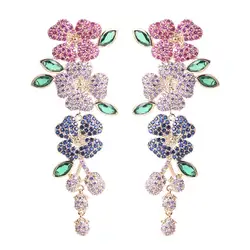 Luxury Flower Long Earrings Beautiful Mini Zirconia Micro-inlay Leaves Earring Fashion Women Jewelry Bridal Drop Earrings