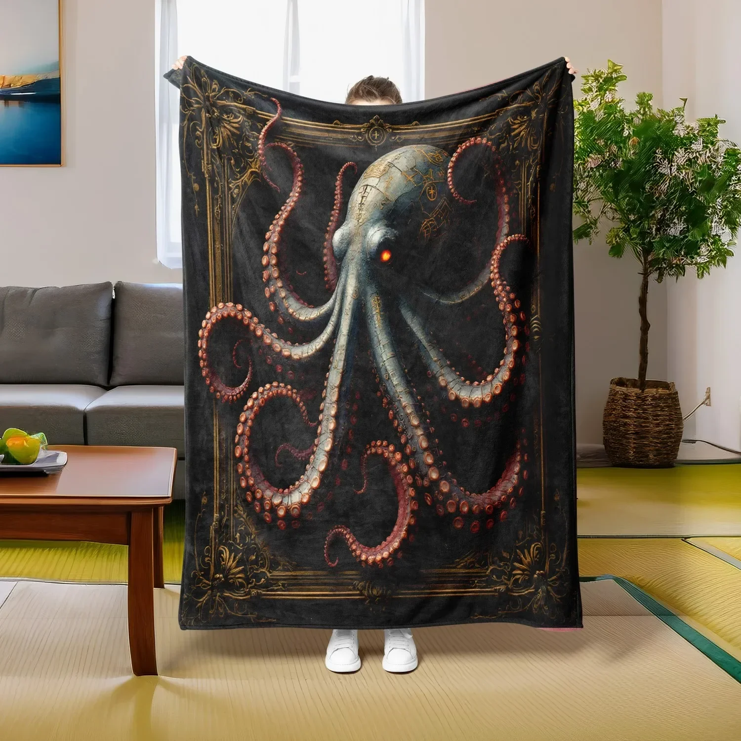

Gothic Octopus Mechanical Arts Throw Blanket Spooky Design for Couch Bed Car Home Camping AllSeason Use
