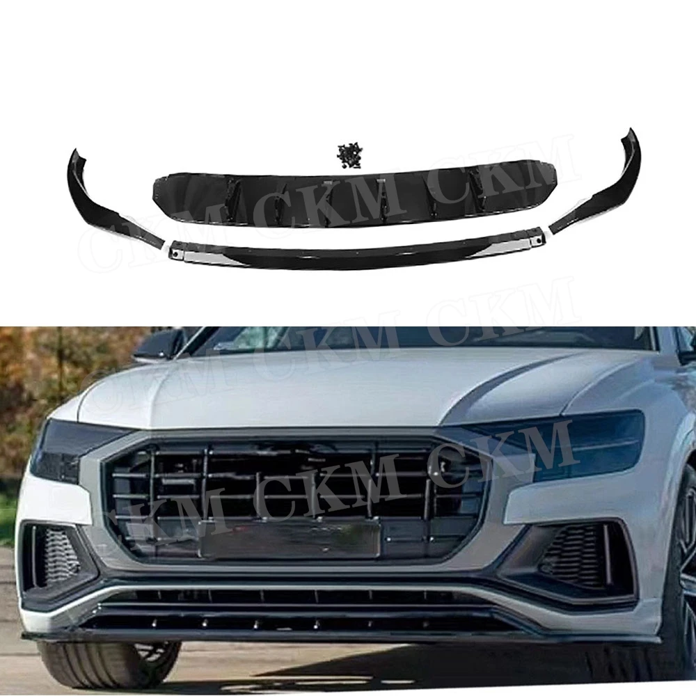 

for Audi Q8 Sport 2019-2023 R Style Front Bumper Lip Chin Spoiler Car Body Kits Accessories Bumper Decoration