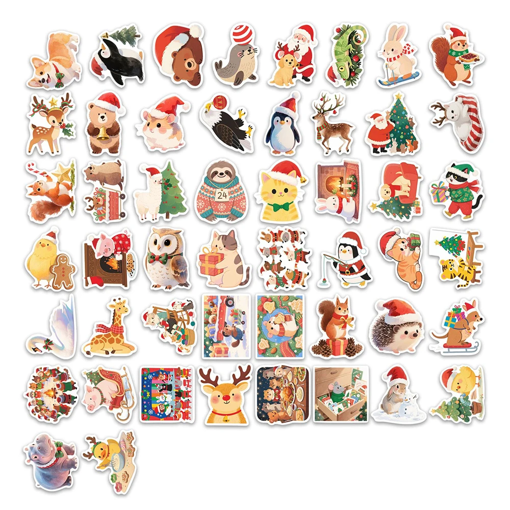 10/30/50/100 قطعة Kawaii عيد الميلاد الحيوان الكرتون ملصقات لطيف الثعلب القط الكلب الكتابة على الجدران ملصق حقيبة الكمبيوتر المحمول الهاتف الشارات التعبئة
