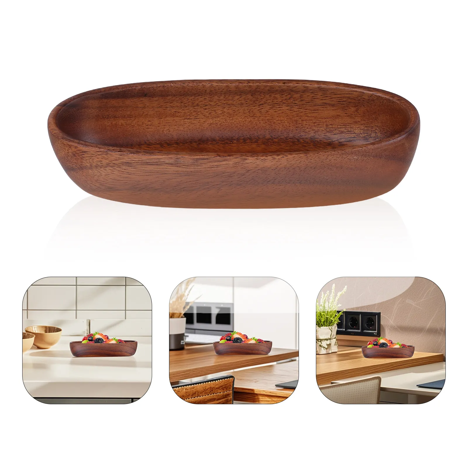 Walnut Wood Boat Shaped Serving Bowl for Salad Fruit Pickles Dessert Snack Vintage Decorative Wooden Tray Elegant Dining Table