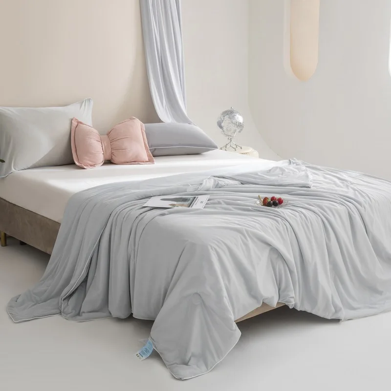 ice silk lightweight summer air conditioner quilt cool silky fabric machine washable