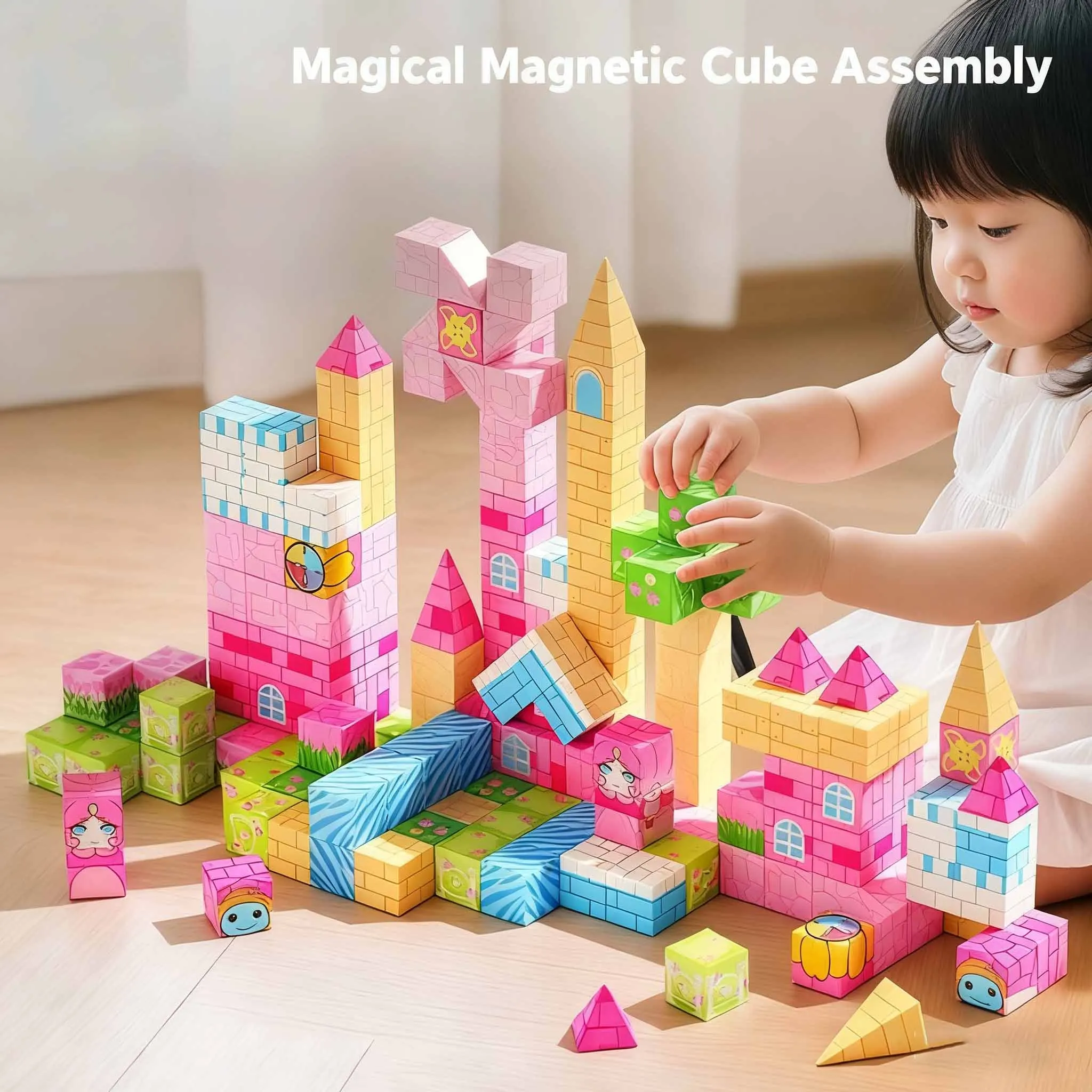 DIY Magnetic Building Block World Princess Castle Gift - Ages 3-6 - Educational Assembly Toy with Magnets and Magnetic Adhesion