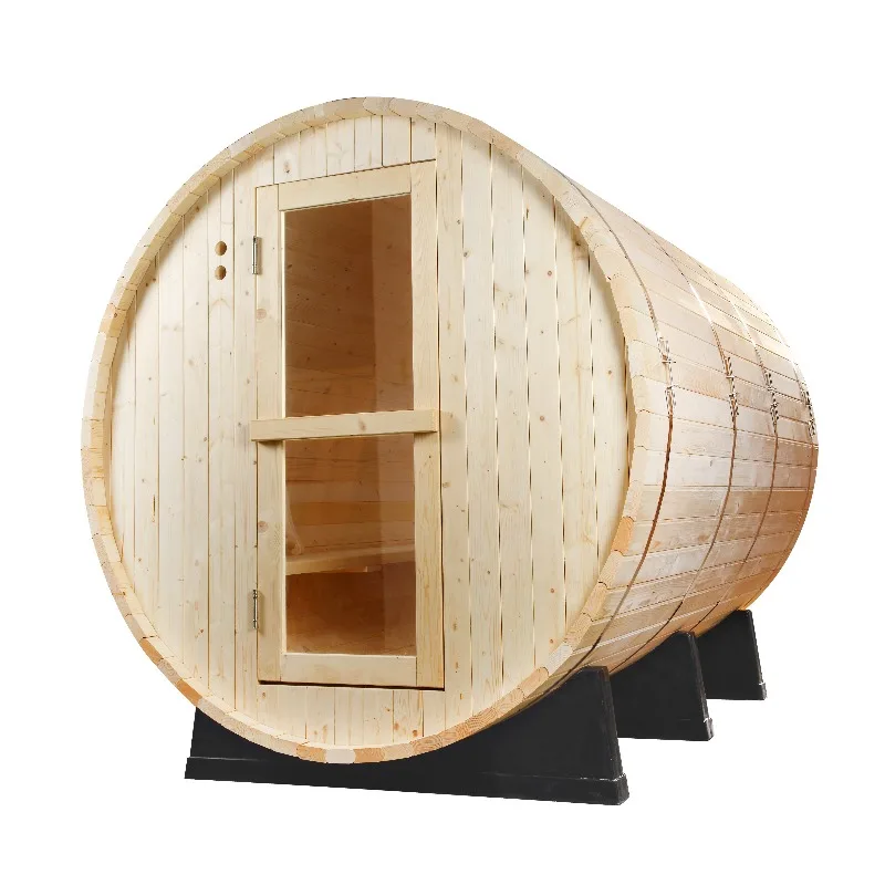 Customized 4-6 Person Round Sauna Room, Outdoor Cedar Solid Wood Dry Steam Barrel Sauna for Garden Villa Backyard Leisure Spa