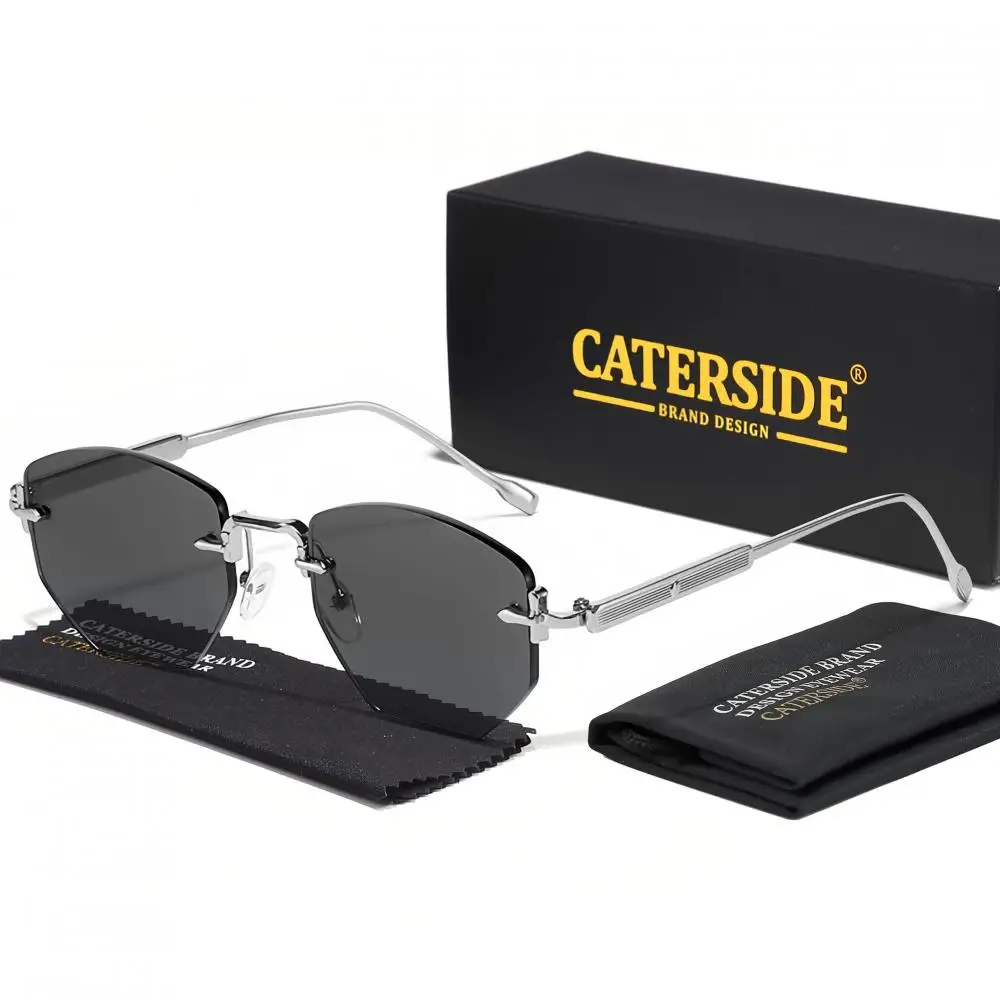 CATERSIDE Herrenmode Retro Rahmenlose Sonnenbrille Polygon Randlose Y2K Sonnenbrille Frauen Reise Party Business Brillen UV400 – Detail 11