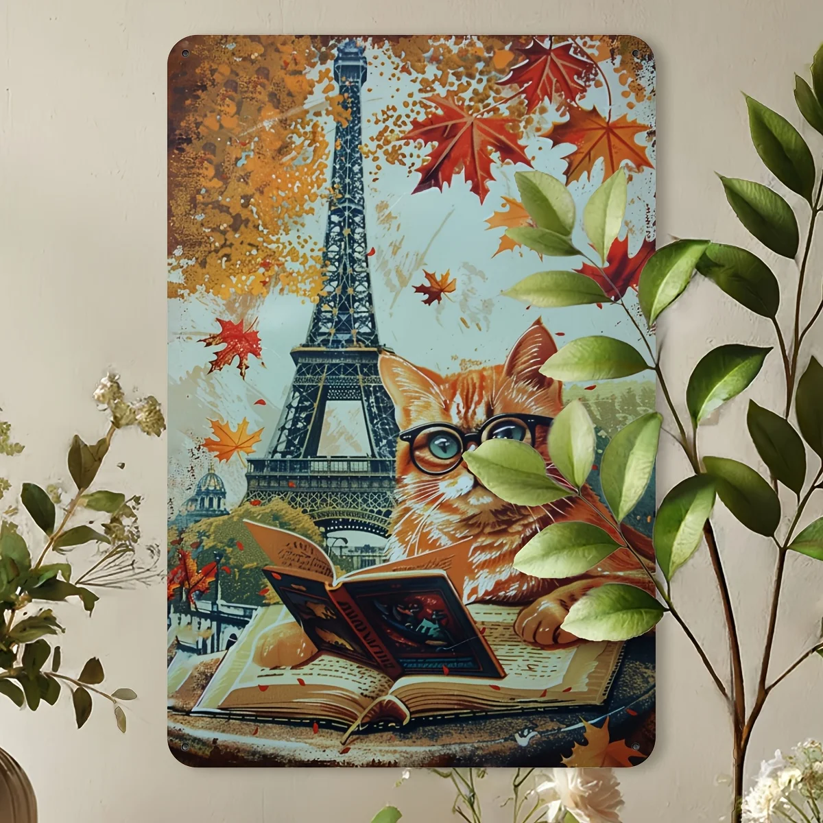 2D Eiffel Tower with Cat Metal Parisian, Classic Iron Structure, Ideal for Home, Bedroom, Gym, Cafe, Restaurant Decor,Cat Decor