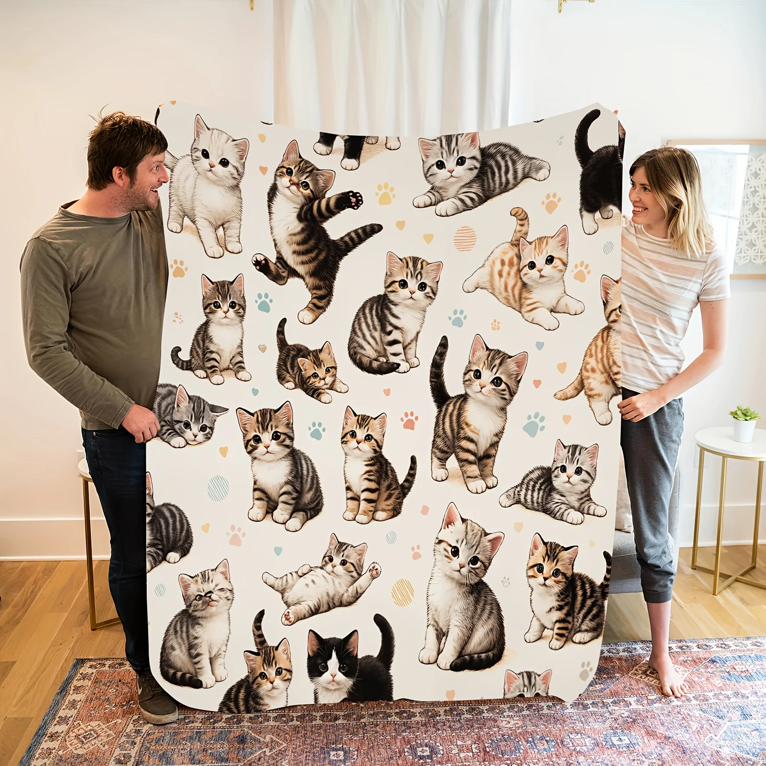1pc of Comfortable Cartoon Cat Flannel Blanket, Soft and Casual Warm Blanket, Multi-functional Office Blanket, Outdoor Camping T