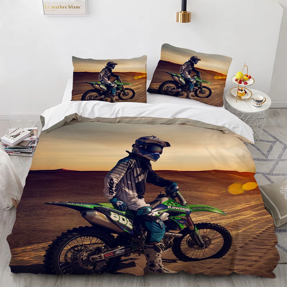 Motocross Gaming Bedding Set,Cross-country Motorcycle Duvet Cover King Size For Teen Boys, Motorcycle Racing Car Comforter Cove - view 4