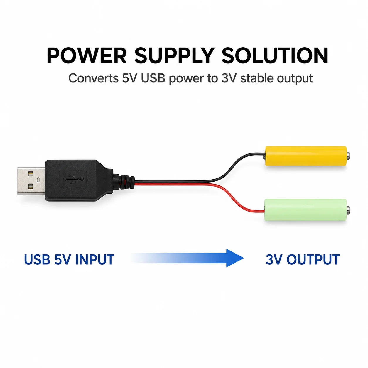 USB 5V to 3V Dummy Battery Power Cable AA AAA Battery Eliminator Adapter Replacement Power Supply Cord 1M 2M view 4
