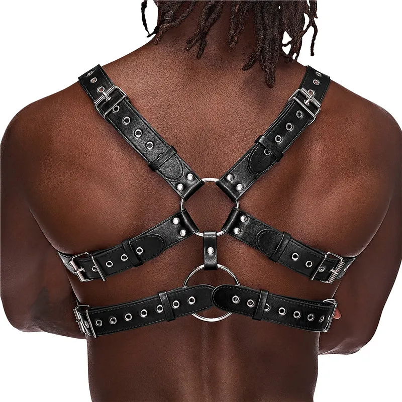 Faux Leather Sexual Chest Harness Men Fetish Gay BDSM Bondage Clothes Punk Goth Tops Body Harness Belts Male Sex Straps Lingerie