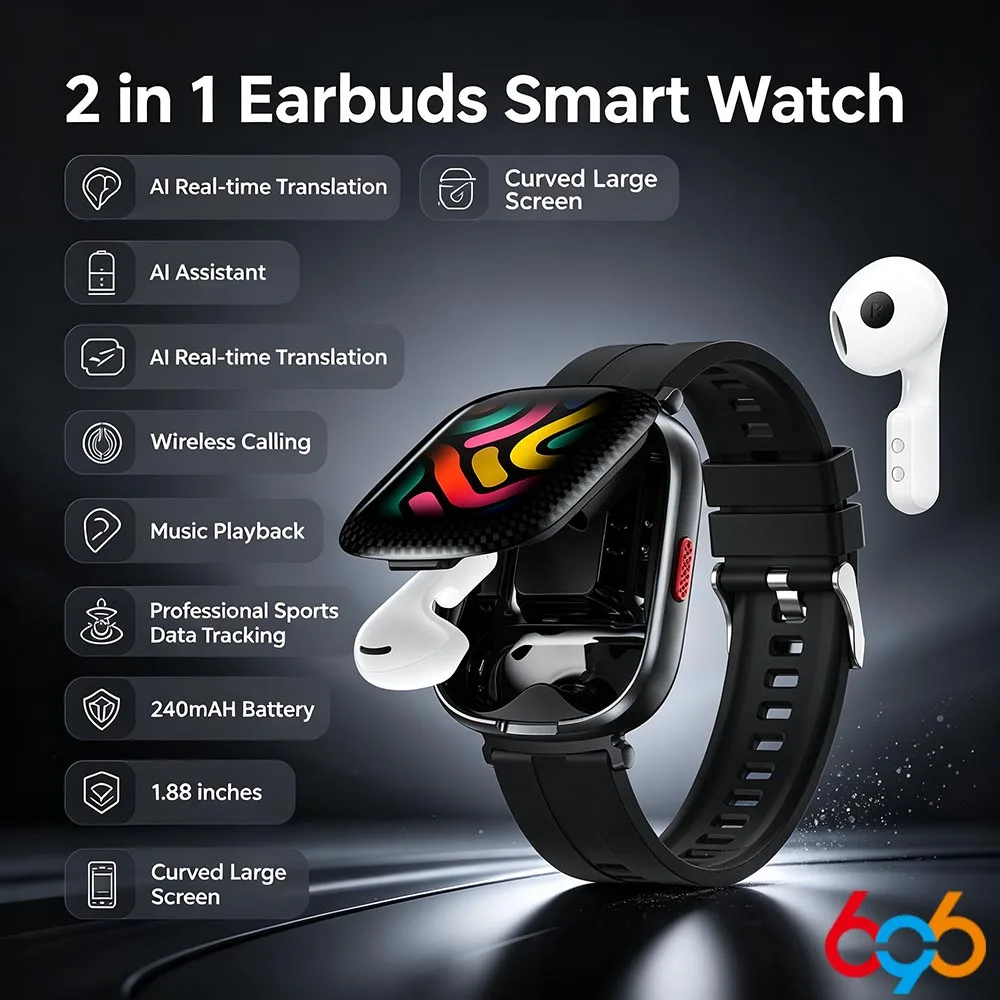 AI Translation Smart Watch With TWS Earbuds Call Bluetooth Music Player 1.88 Inch Zinc Alloy Fitness Smartwatch For IOS Android