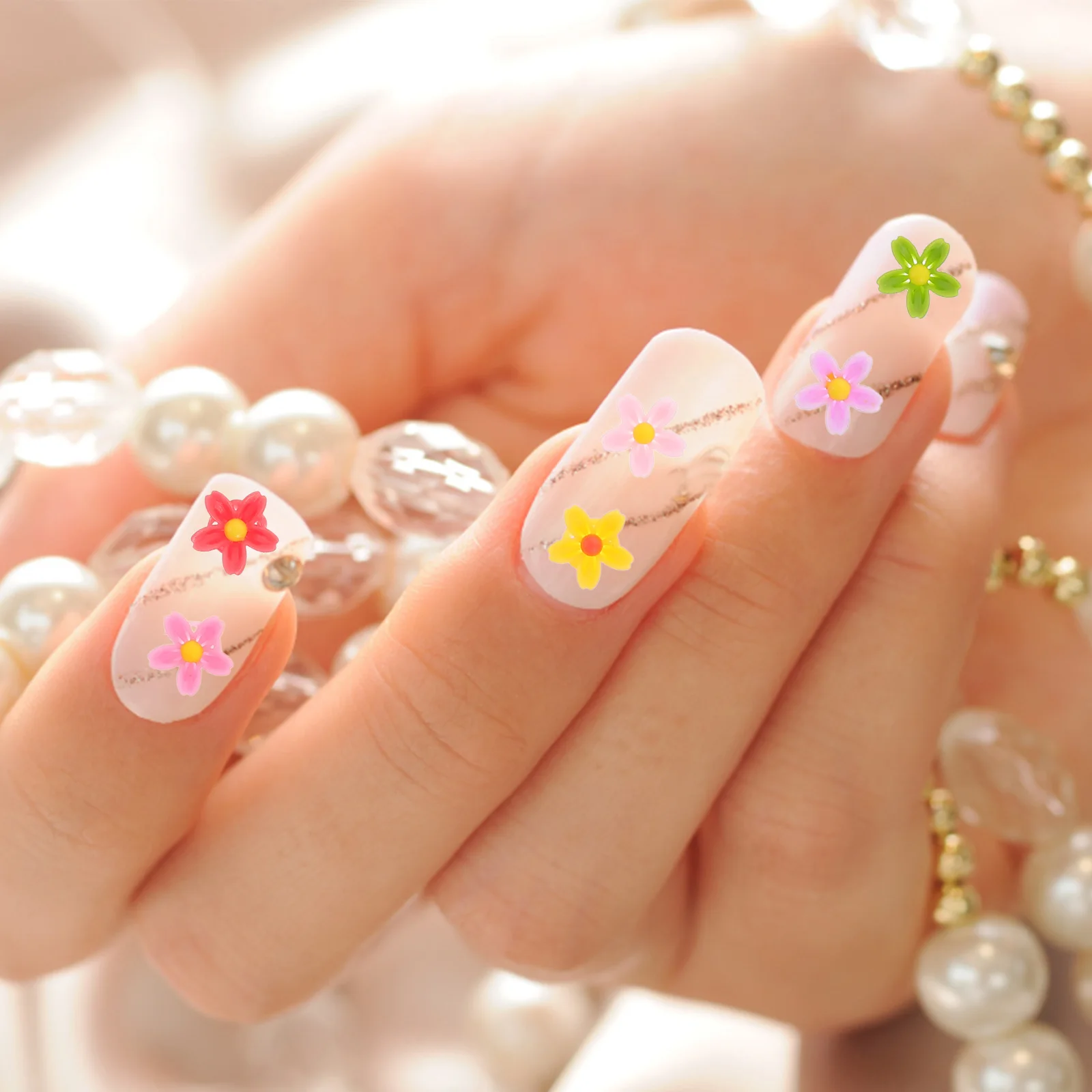 

50 Pcs Five-petal Flower Resin Accessories Artificial Heads Daisy Cabochon Statuette Charms for Nails Earrings