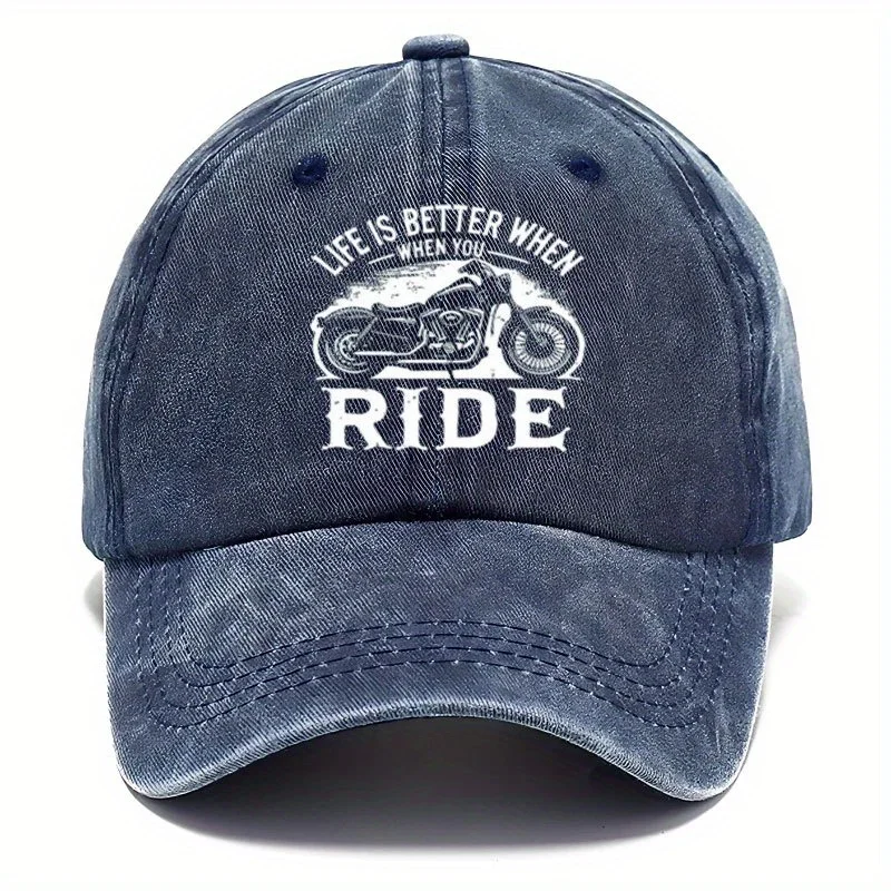 1 Motorcycle Print Baseball Cap - Adjustable Curved Brim, Suitable for Outdoor Activities Like Hiking and Fishing, Machine