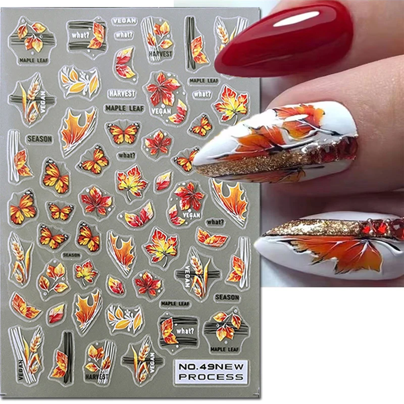 

3d Nail Art Ultrathin Decals Autumn Halloween Geometrical Maples Dry Leaves Wheats Nail Stickers Decoration For Nail Tips Beauty