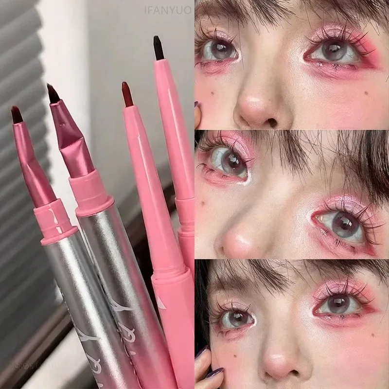 2-in-1 Punk Red Eyebrow Eyeliner GelPencil mit abgewinkelter Pinsel, wischfest, wasserfest, glatt, für Augenbrauen und liegende Seidenraupen-Augen-Make-up