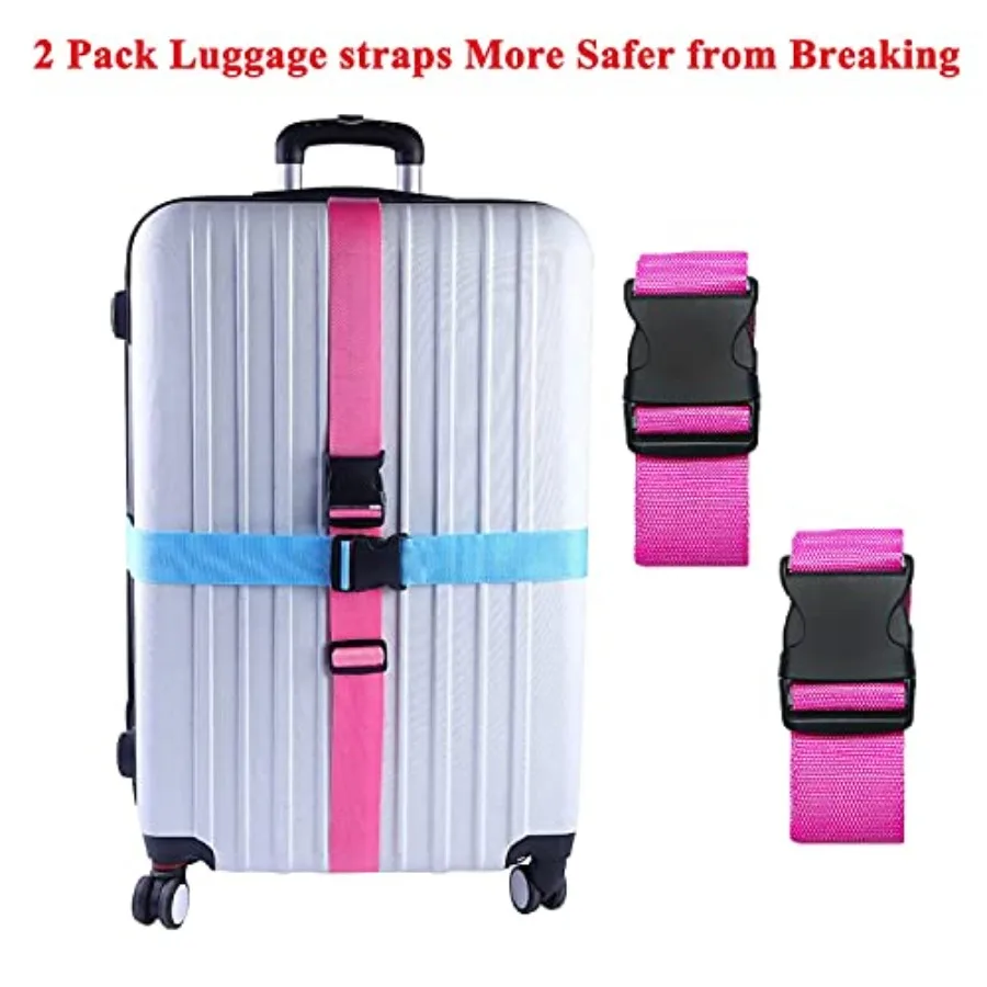 2 Pack Suitcase Belts, Adjustable Luggage Straps, Bright Colors Travel Packing Straps with Quick Release Buckle