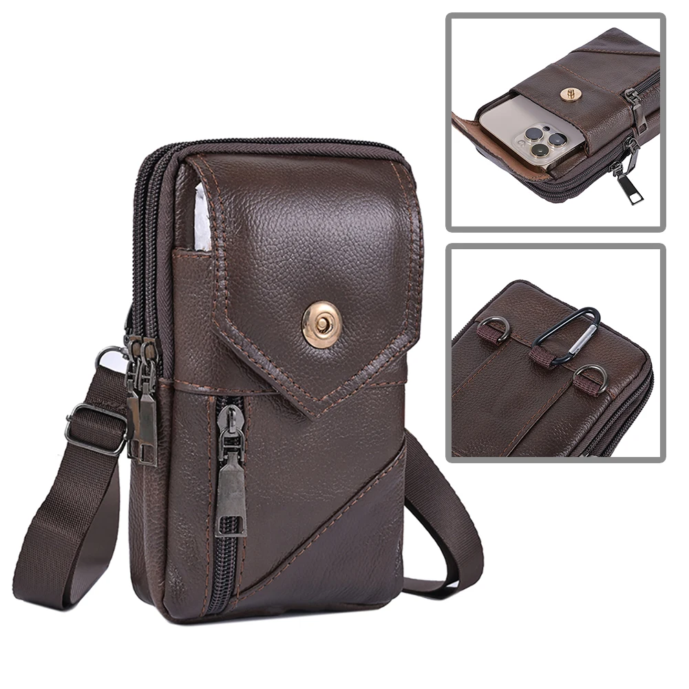 Men Vintage Chest Bag Waterproof Leather Simple Shoulder Bag Lightweight Vintage Waist Pouch Male Travel Outdoor Bag