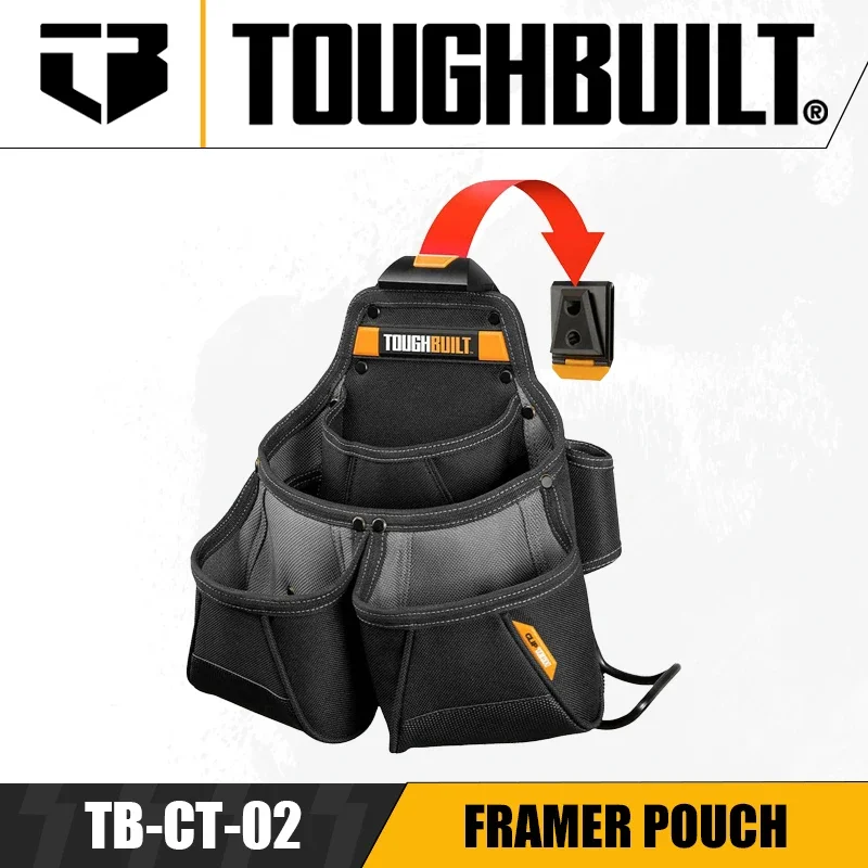 

TOUGHBUILT TB-CT-02 Framer Pouch Dual-pocket Multifunctional Tool Belt Pouch + Hanging Hammer for Carpenters/molders