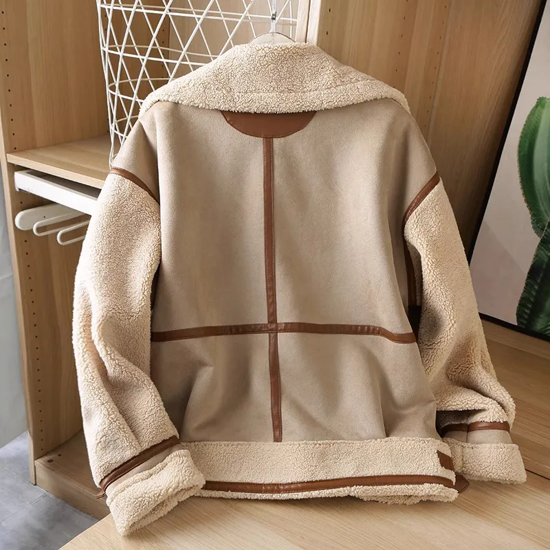 RARF 2024 Autumn Winter Women Warm Faux Fur Fleece Coat Jacket Female Loose Patchwork Thickened Locomotive Lapel Chic Outwear