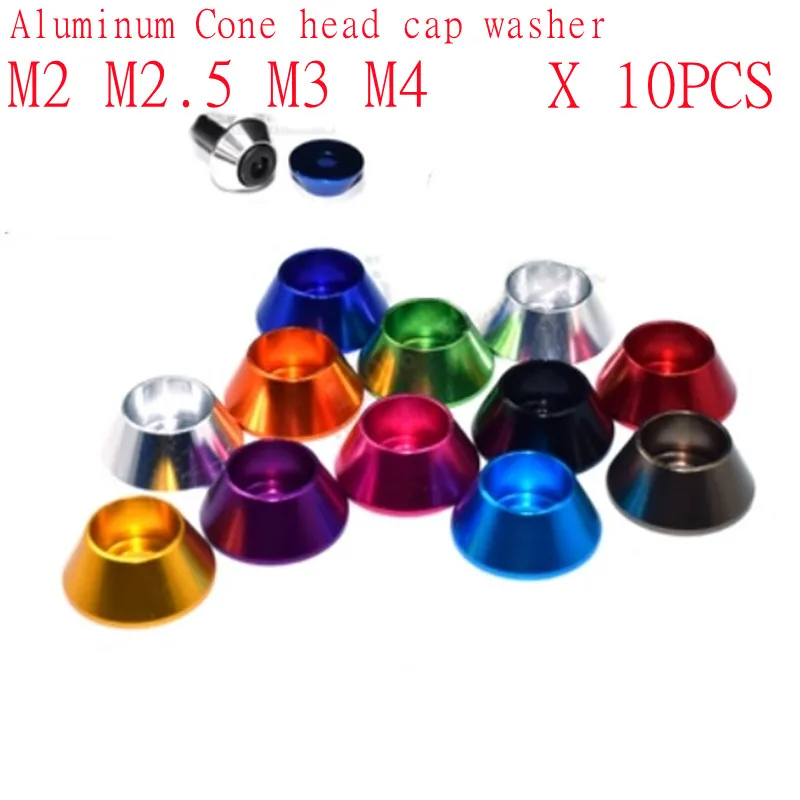 10pcs/lot m2 m2.5 M3 M4 aluminum cap head cone washer Multi-Color aluminum washer for hex socket cap head screw