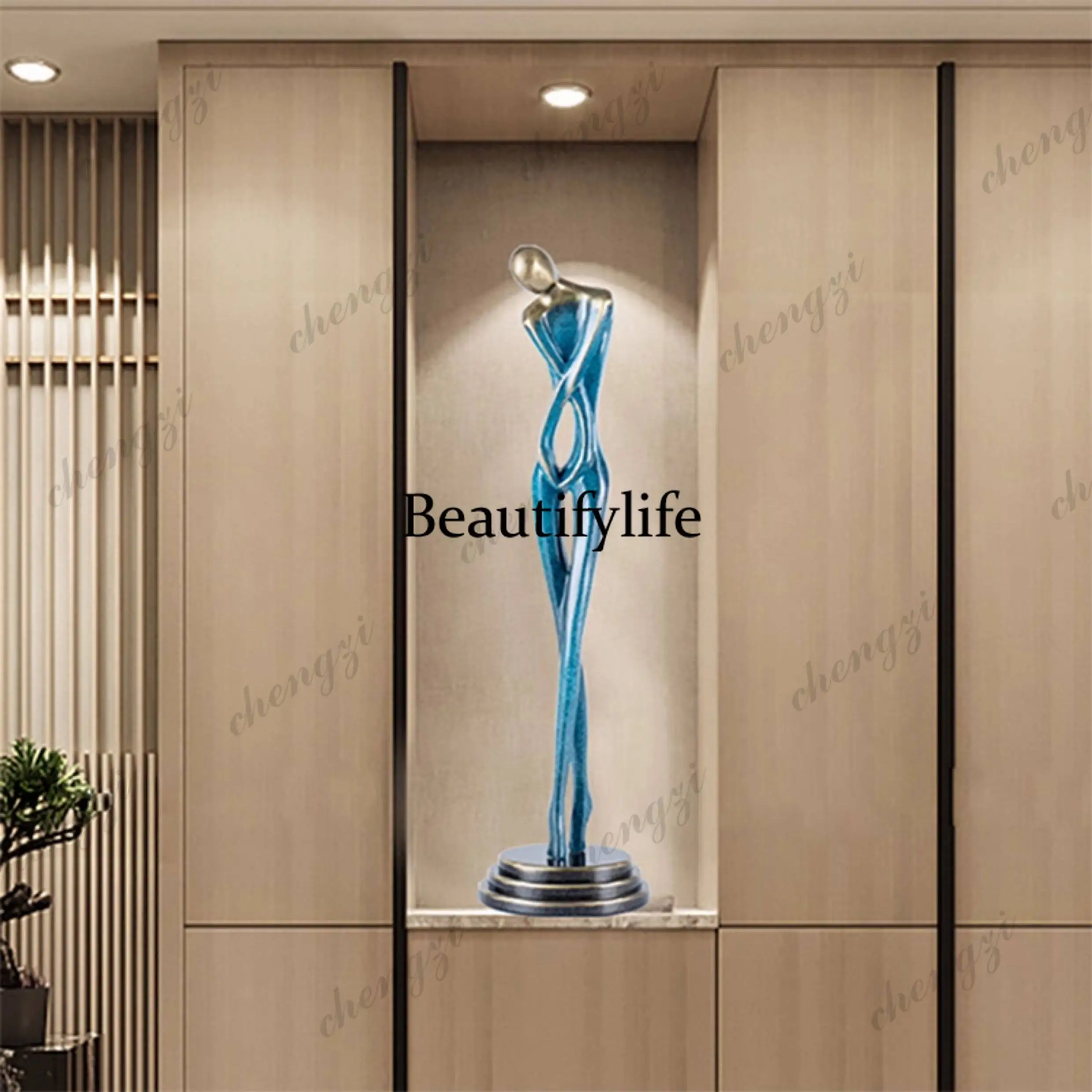 Figure sculpture vertical height slender ornament light luxury high sense living room entrance soft decoration handicrafts