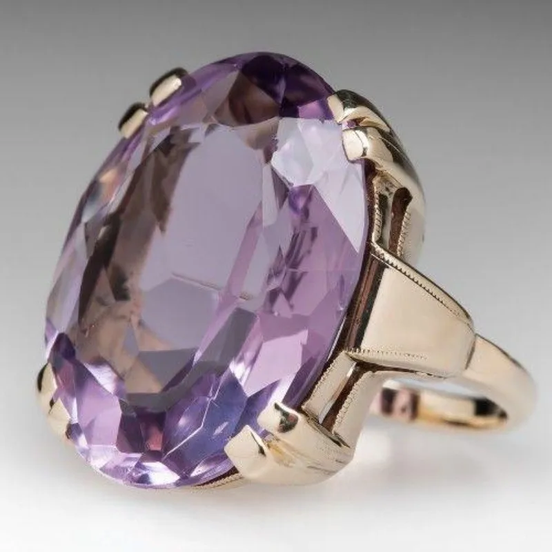 Fashion Minimalist Charm Oval Purple Stone Rings Ladies Wedding Engagement Ring Party Jewelry Gift Accessories