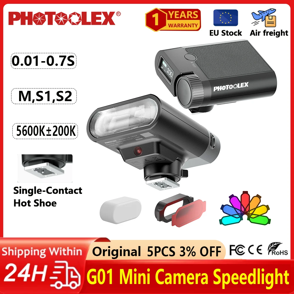 PHOTOOLEX G01 Mini Speedlight Camera Flash Light SpeedLite External Hot Shoe G16 High Brightness 700 Flashes for Canon Sony