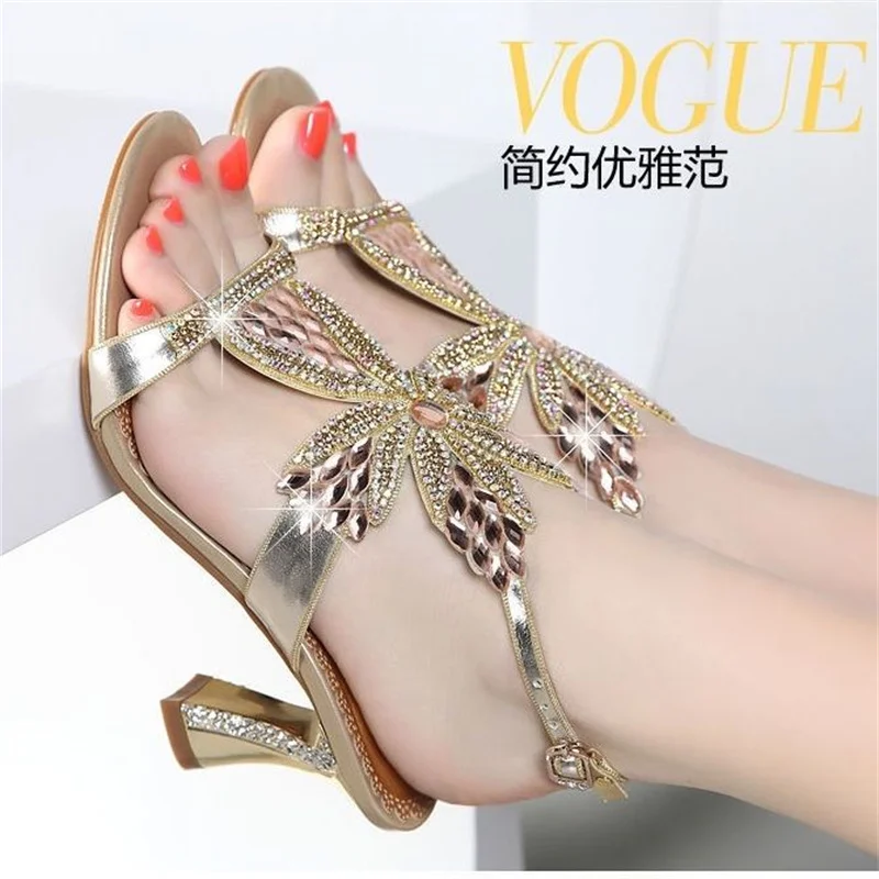 CINESSD Genuine Leather Women Sandals Pumps Summer Rhinestone High Heel Women Wedding Pumps Shoes Sexy Crystal Open-Toe Sandals