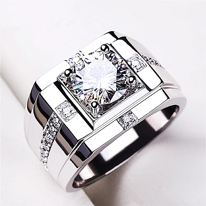 14K Gold Male Lab Moissanite Diamond Ring 925 Sterling Silver Promise Engagement Wedding Band Rings for Men Party Jewelry