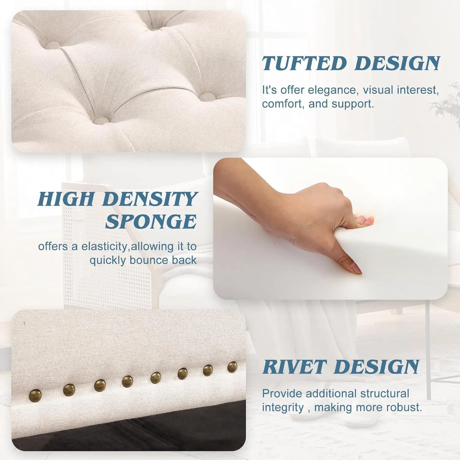 Tufted Rectangular Storage Ottoman Bench 51