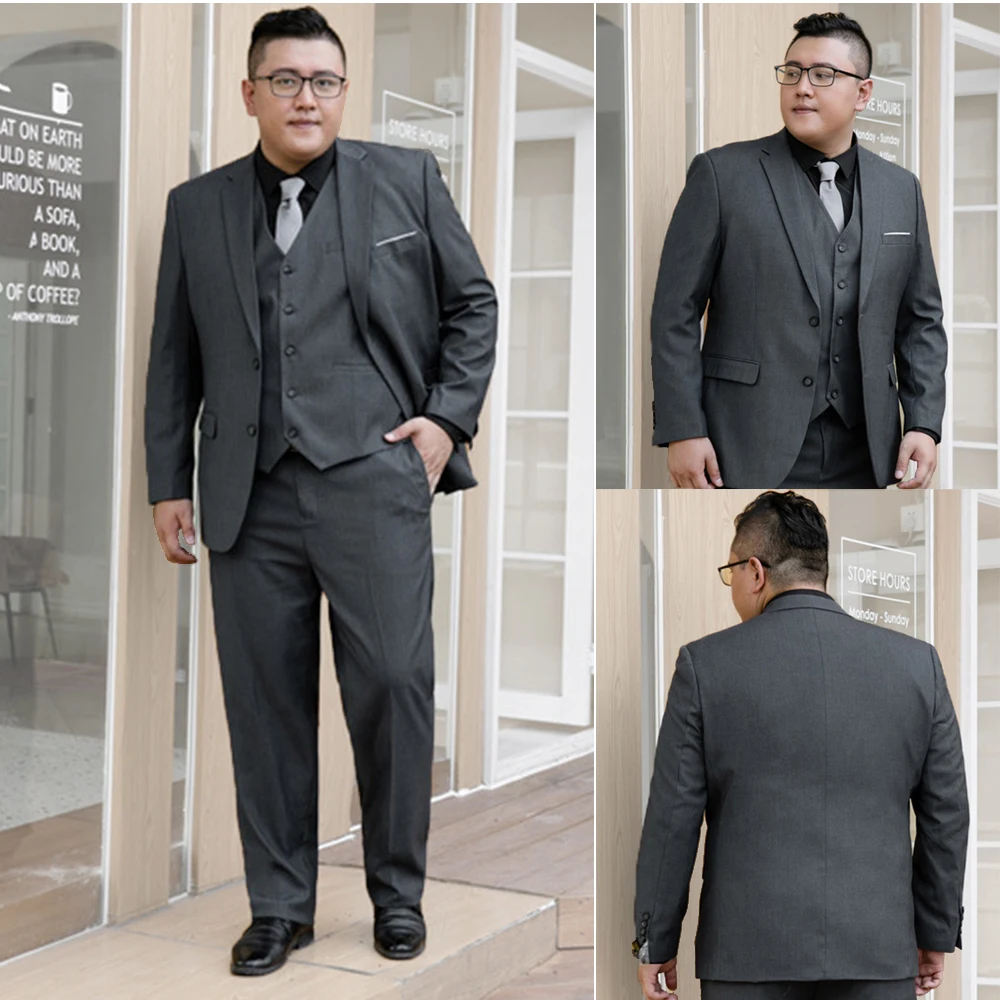 

2024 Plus Size Suit Set Men Solid Color Single Breasted Jacket Pants For Host Groom Groomsmen Grey Black Navy 2-Piece Suit Set