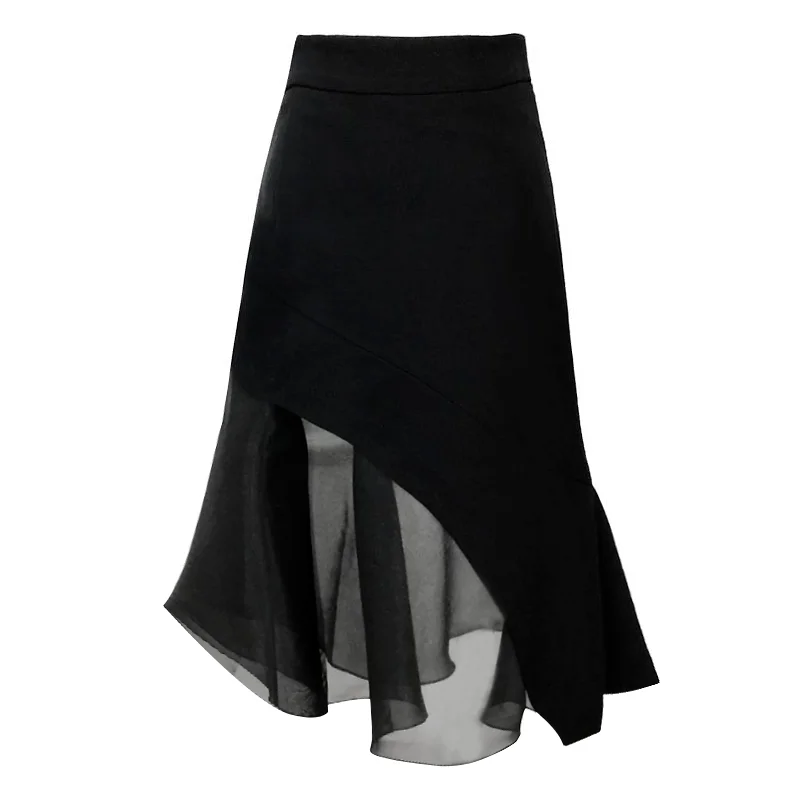 

Women Skirt Mesh Spring Summer Korean Fashion A Line Night Club Wear Wrap Hips Balck White New Elegant Casual Female Clothing