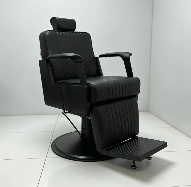 Modern Style Commercial Barber Chair Durable Leather Spacious Cushions 360 Degree Rotation & Reclining Hydraulic Pump