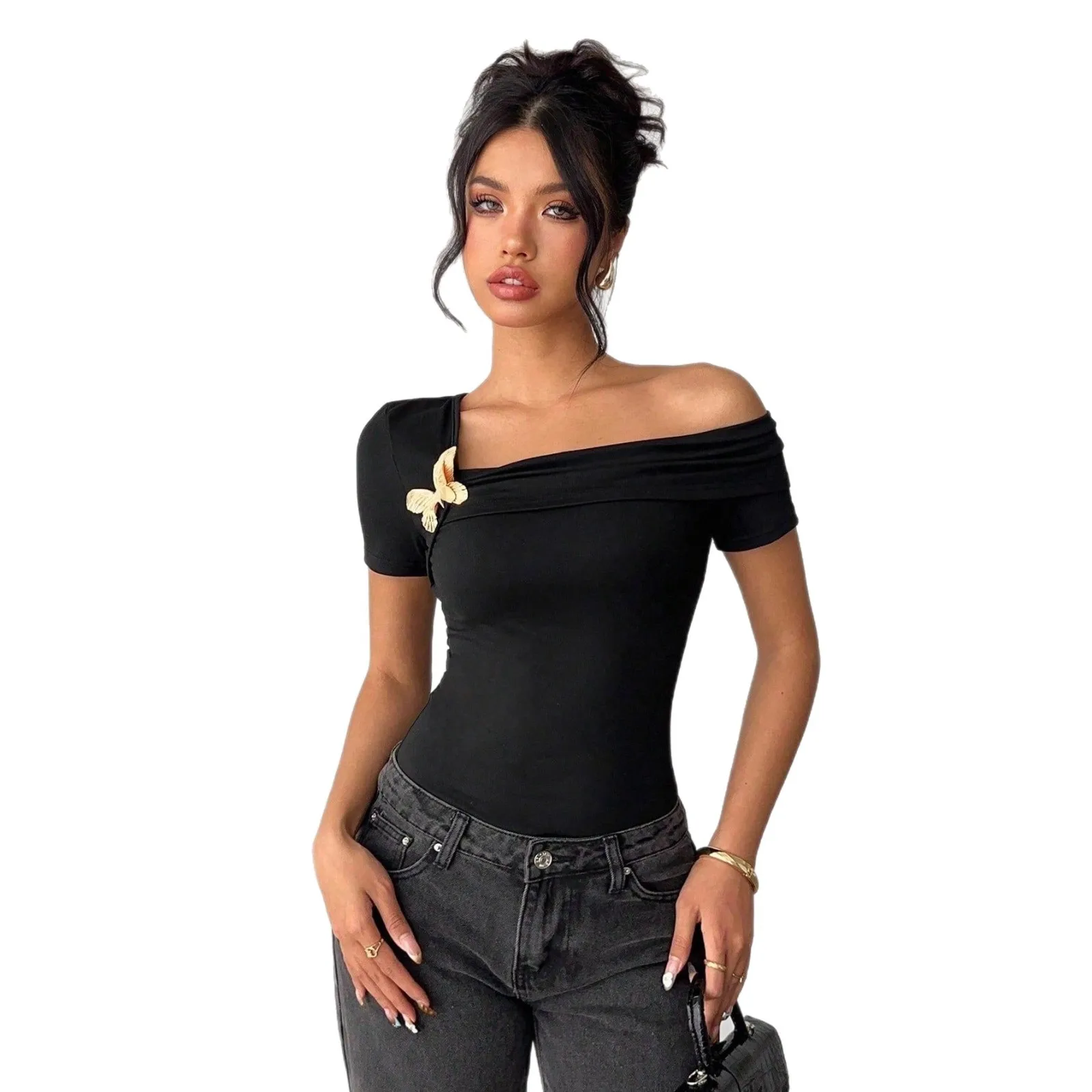 Picture 6: Women's Elegant and Simple Slanted Shoulder Tops and Women's Inner T-shirts