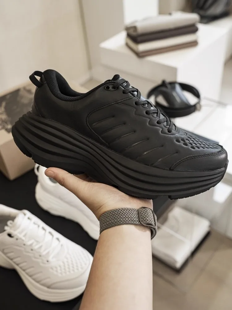 รองเท้าวิ่งบุรุษ Lace Up Retro jogging Design ของแท้หนัง Breathable สเก็ตบอร์ดหนาแพลตฟอร์มรองเท้าผ้าใบ Trainers