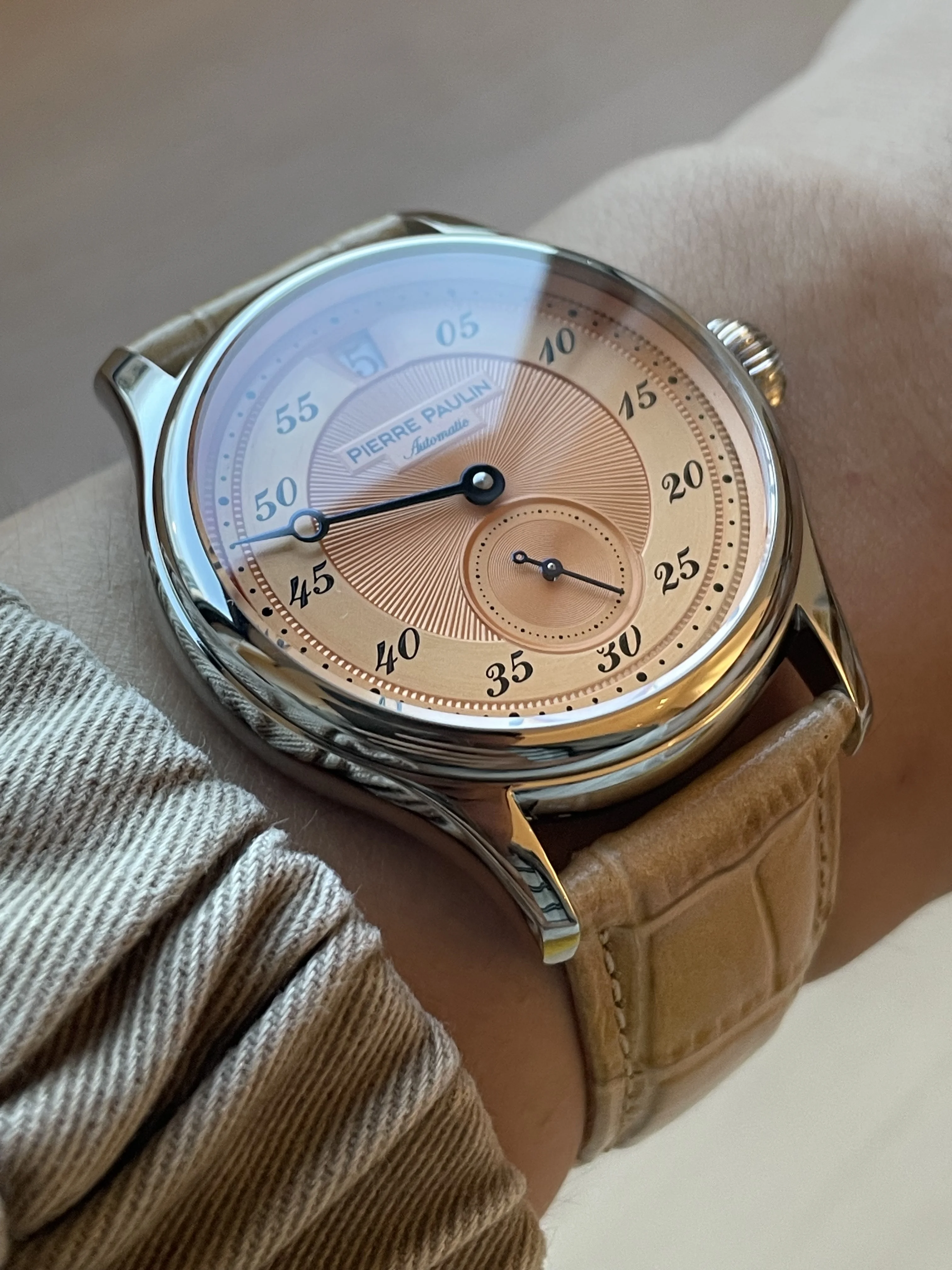 

Мужские часы PIERRE PAULIN Jumping Hour, 42 мм, с сапфировым циферблатом «лосось», автоматические механические наручные часы Relogio Masculino